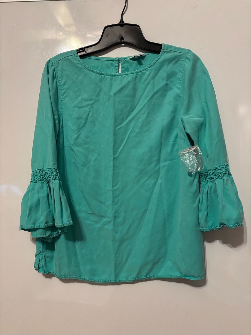 crown & ivy Turquoise Ruffle Sleeve Blouse